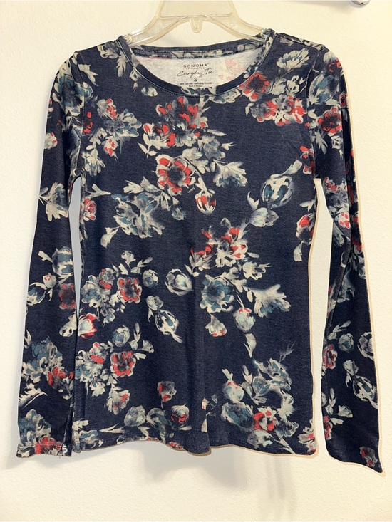 Sonoma Tops - Sonoma Navy Floral Long-Sleeve Tee size S